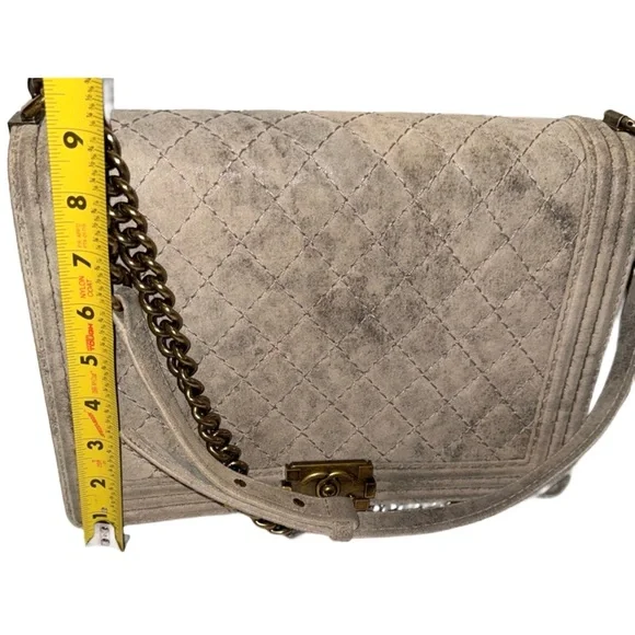 Chanel Large Boy Bag Quilted Suede Beige‎ with Antique Gold Hardware NWOT - Picture 13 of 15